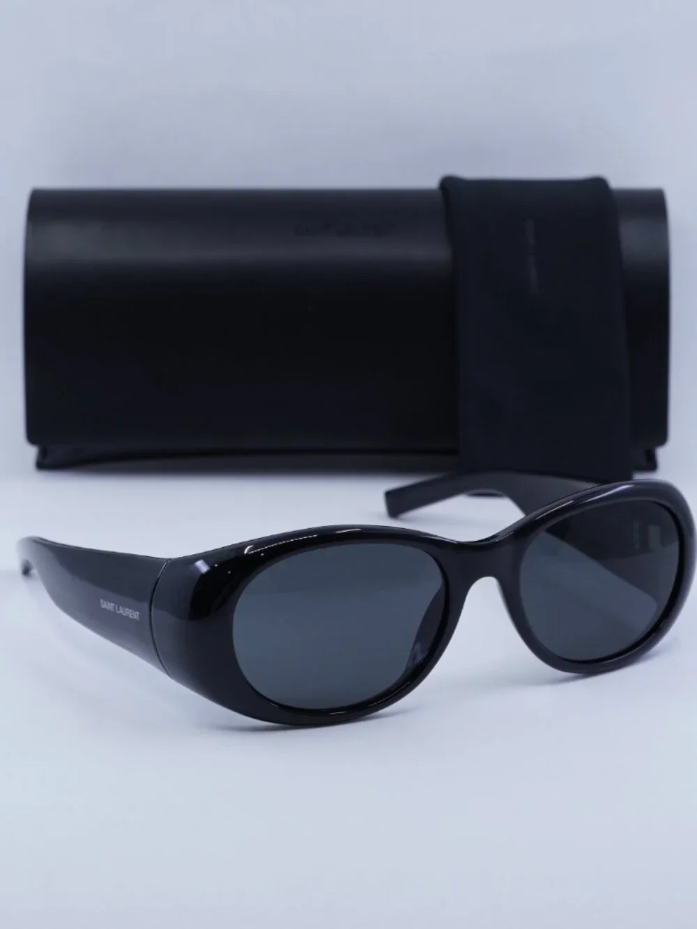 Saint Laurent SL736 001 Oval Sunglasses - Black / Black